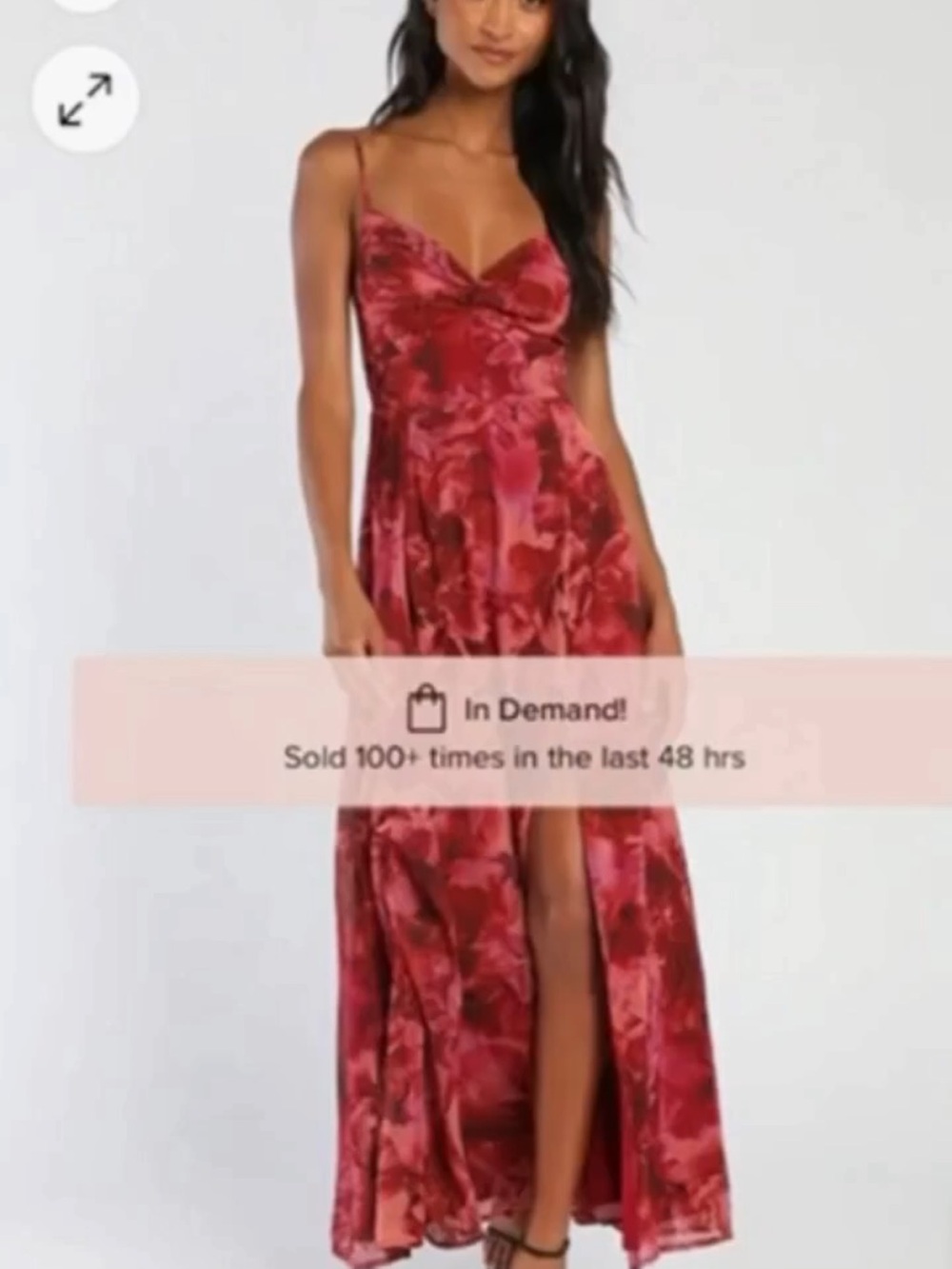 Lulu Red Floral Slip Maxi Dress with Side Slit